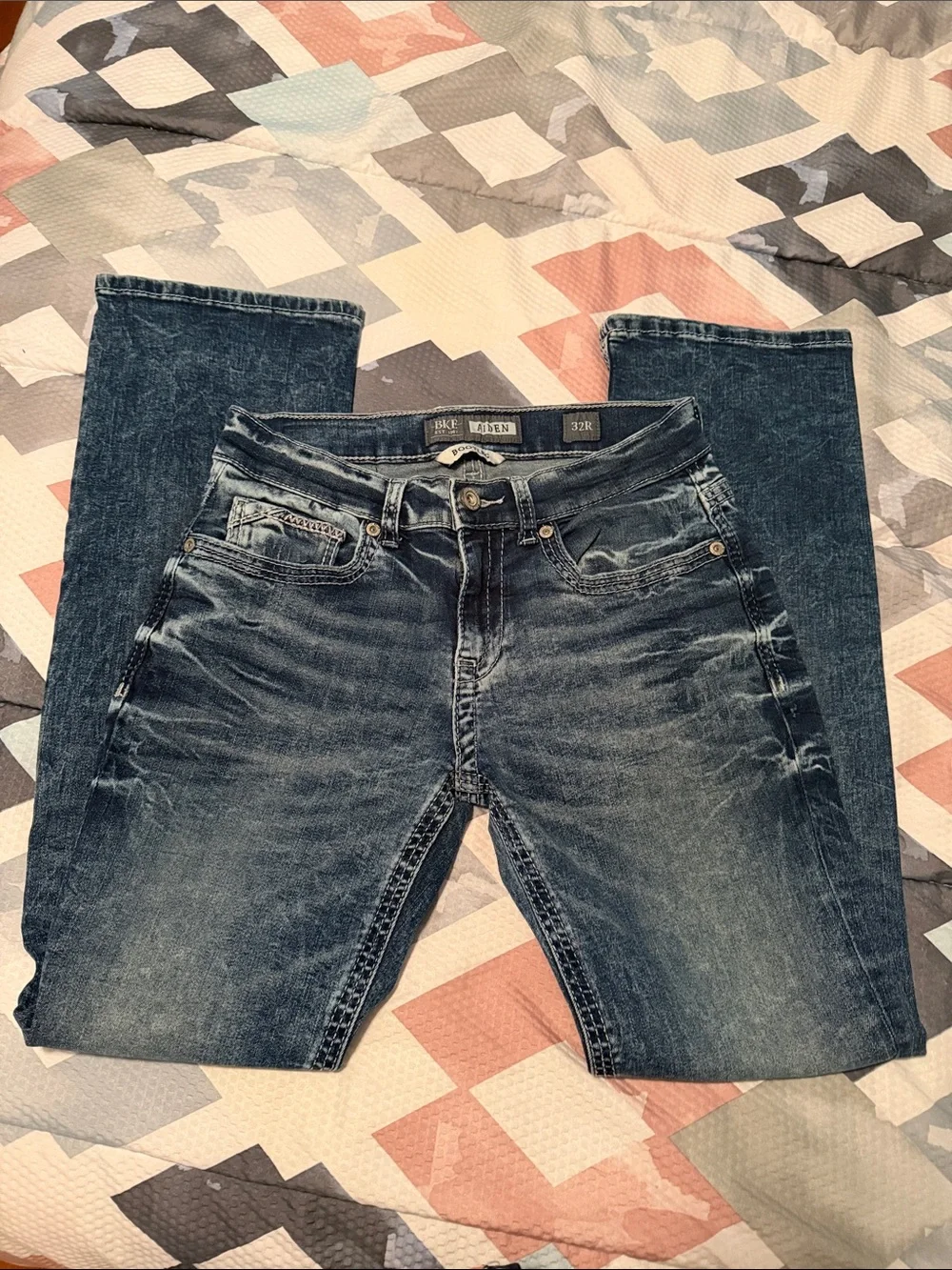 Men's Dark Blue Washed Jeans - bootleg Fit